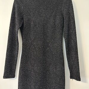 Windsor Black Knit Long Sleeve Dress with Silver Sparkle